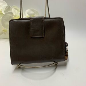 Authentic Gucci Leather/Canvas Bamboo Wallet Brown